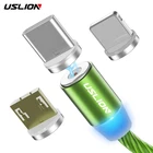 Магнитный мобильный телефон кабель USLION, кабель для быстрой зарядки Micro USB Type-C, светодиодный провод, зарядное устройство Type-C для Xiaomi mi note 9