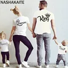 NASHAKAITEодинаковые футболки для всей семьи; Серия коронок; Топ принцессы с надписью King Queen; Топ для папы, сына, мамы и дочки; Одежда для всей семьи