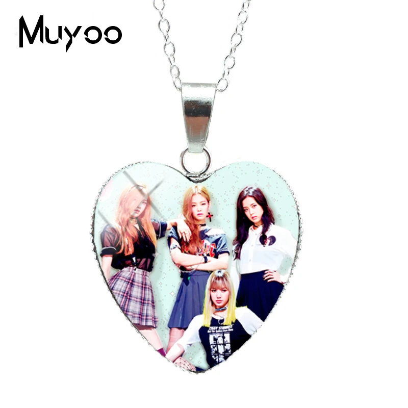 Новая мода Корея Поп BLACKPINK группа сердце бижутерия со стеклянными кабошонами ожерелье ручной работы Сердце Подвески Подарки для поклонников HZ3