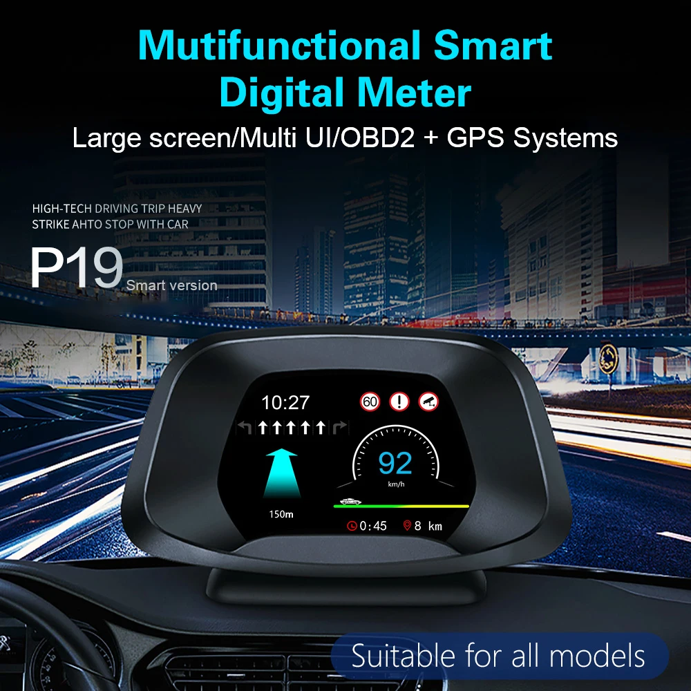 

Цифровой измеритель скорости P19, Автомобильный сканер OBD2 с GPS, датчиком, датчиком давления и сигнализацией безопасности