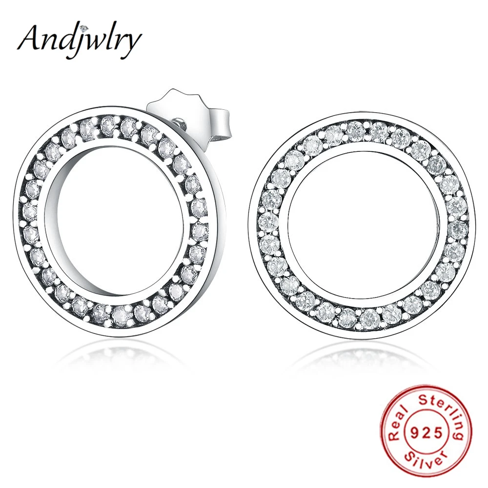 Женские круглые сережки из стерлингового серебра 925 пробы с прозрачными