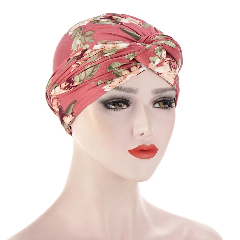 

Women Fashion Head Cover Flower Night Cap Muslim Turban Twist Knot India Hat Ladies Chemo Cap Bandanas Hair Accessories