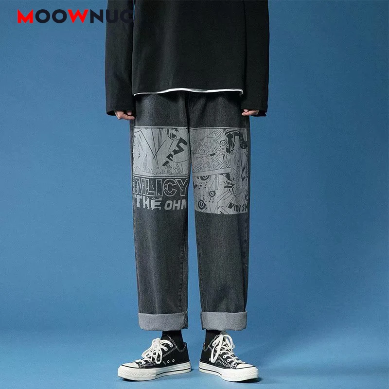 

2021 джинсы для мужчин повседневные брюки уличная джинсовая мода широкие брюки спортивные штаны хип-хоп мужские MOOWNUC полная Длина Весна