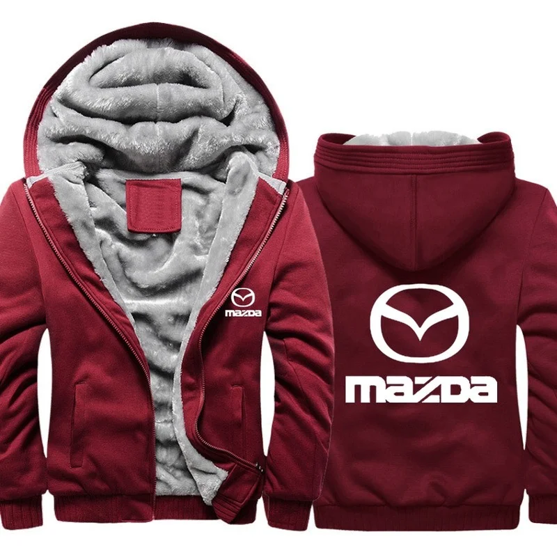 

Hoodies Men Mazda Car Logo Print Jacket Mens Hoodies Casual Winter Thicken Warm Fleece cotton Zipper Raglan Coat Male Tracksuits