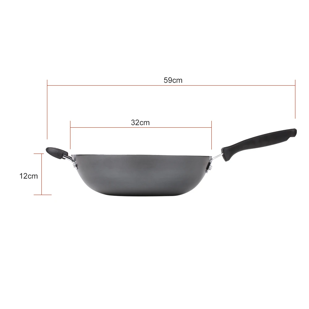 

13-inch Cast Iron Wok Fry Pan Non-Stick Stir-Fry Pan with Flat Bottom for Induction Cooker Halogen Oven and Infrared/Gas Stove