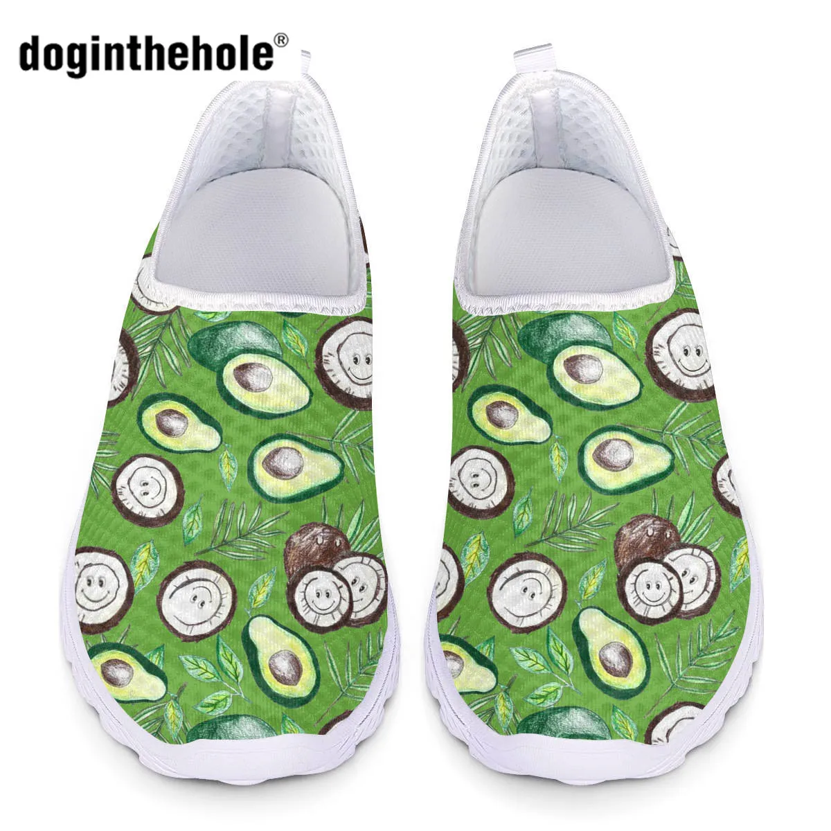 

doginthehole 3D Avocado Printed Women Flat Shoes Spring Casual Mesh Sneakers for Woman Summer Comfortable Slip On Ladies Shoes