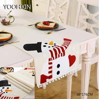 elegant christmas snowman art embroidery bed table runner flag cloth cover lace dining dish tablecloth kitchen party decor