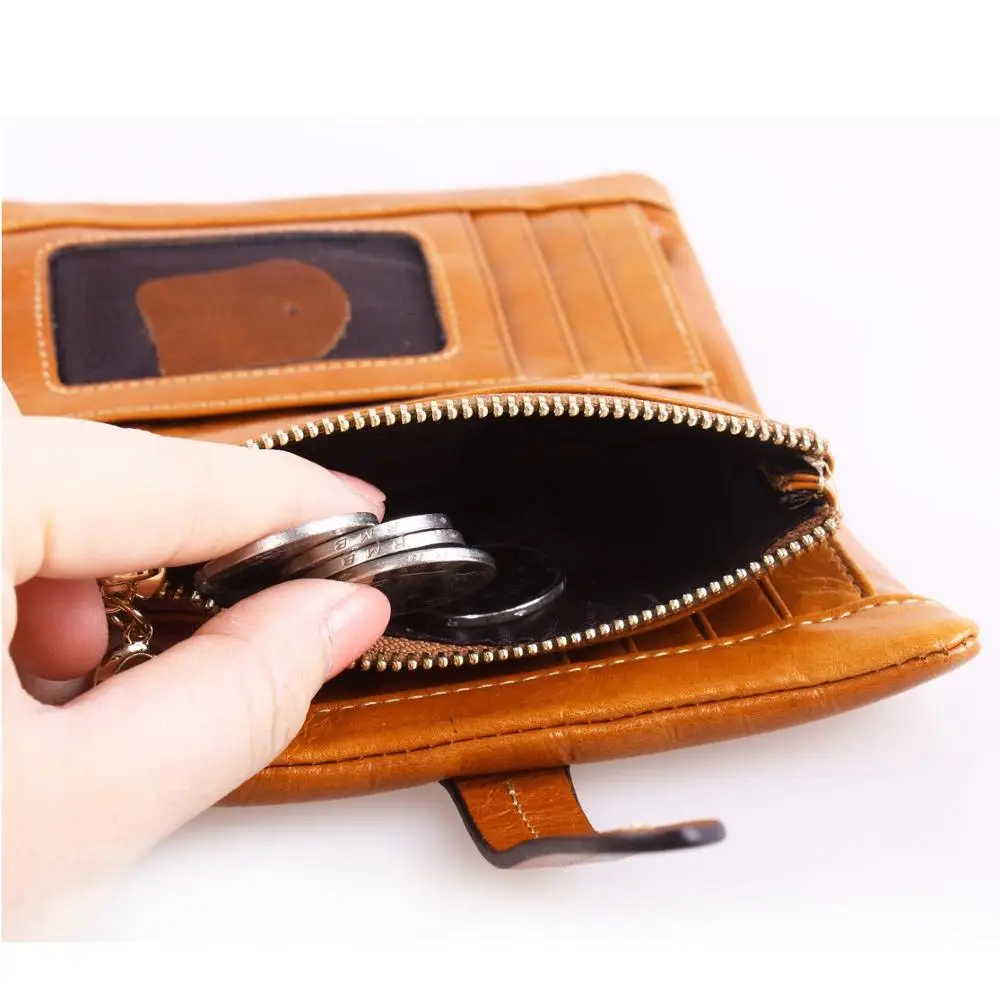 Женский кошелек из воловьей кожи с тремя сложениями короткий кожаный бумажник