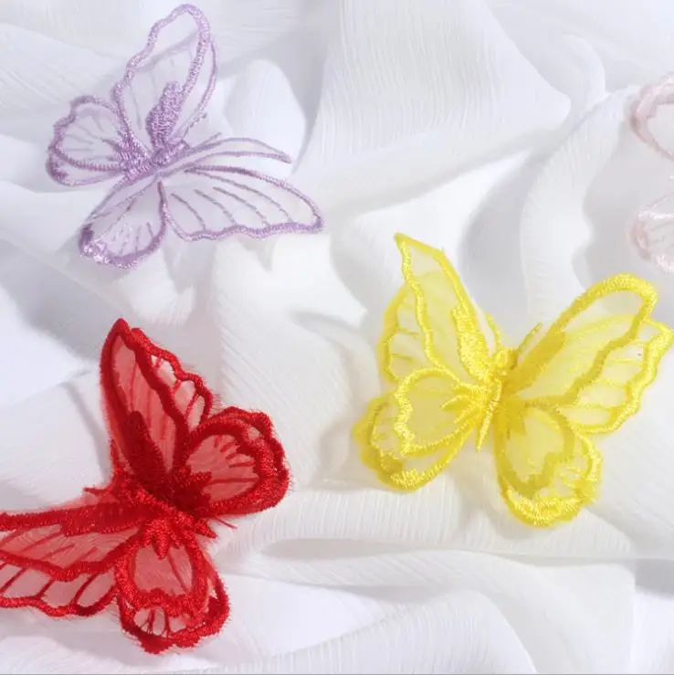 Кружевная нашивка для одежды 2 шт./лот с 3D вышивкой в виде двойной бабочки