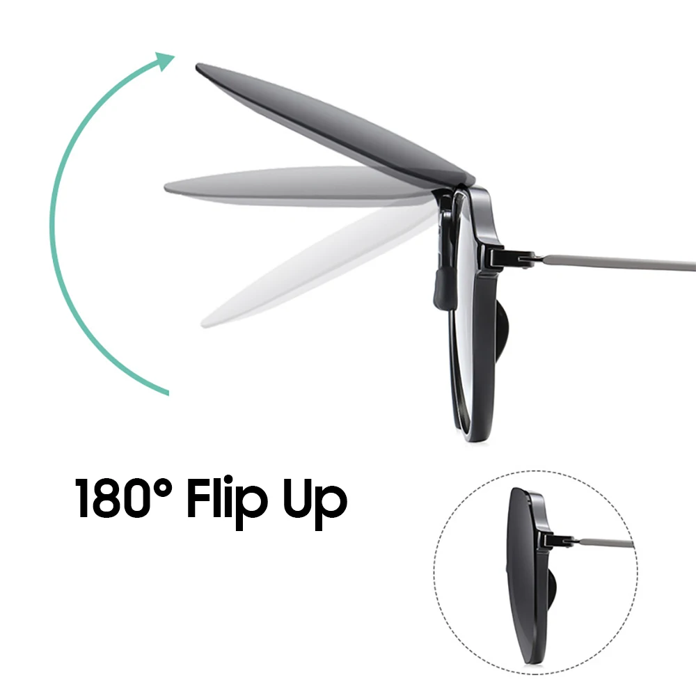 Flip Up Clip on Sunglasses Polarized Fishing Men Gredient Grey Lens Driving UV400 Big Aviation Rimless Night Vision Shades