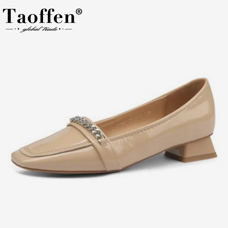 

Taoffen New Women Flats Shoes Fashion Low Heels Slip On Shallow Outdoor Casual Ins Metal Chains Ladies Footwear Size 34-39