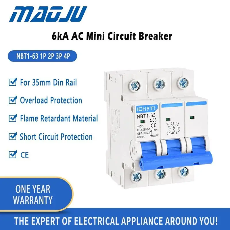 

Electrical Mini Circuit Breaker 3P 6-63A AC 220V 6000A C Curve Breaking Capacity Short Circuit Protection MCB