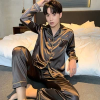 pajama sets for lovers silk nightwear solid color night suit men plus size 5xl sleepwear fashion satin homewear sleep lounge