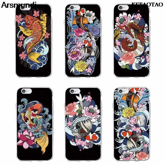 Японские Чехлы KETAOTAO с татуировкой Koi Fish для телефонов iPhone 5 6 6S 7 8 Plus X прозрачные