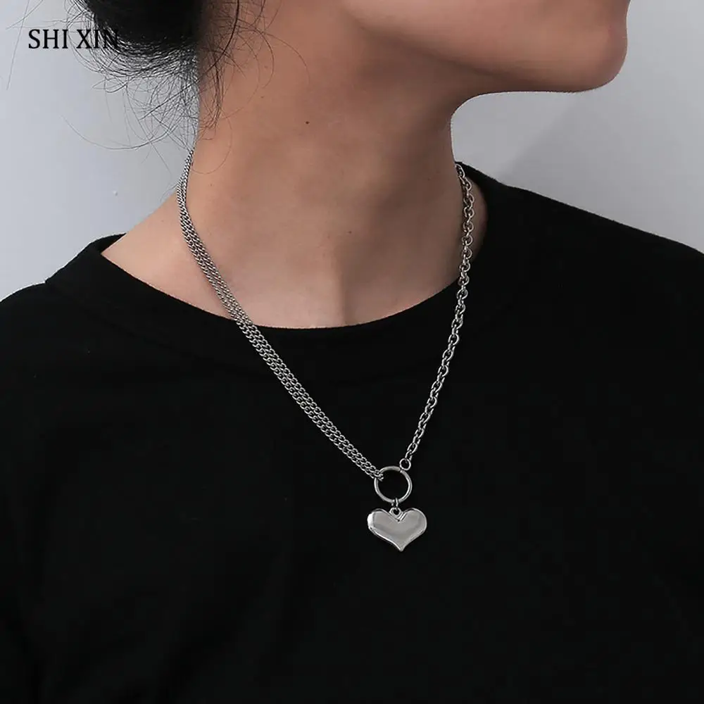 Женское/Мужское ожерелье чокер SHIXIN в стиле панк с подвеской виде сердца колье из