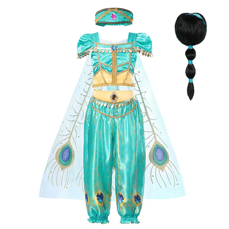 Costume set A4 Платье Цвета жасмин для девочек; карнавальный костюм; детский комплект одежды на Хэллоуин с блестками; Детские вечерние принцесса из Аладдина; костюм; платье - Цвет: Costume set A4