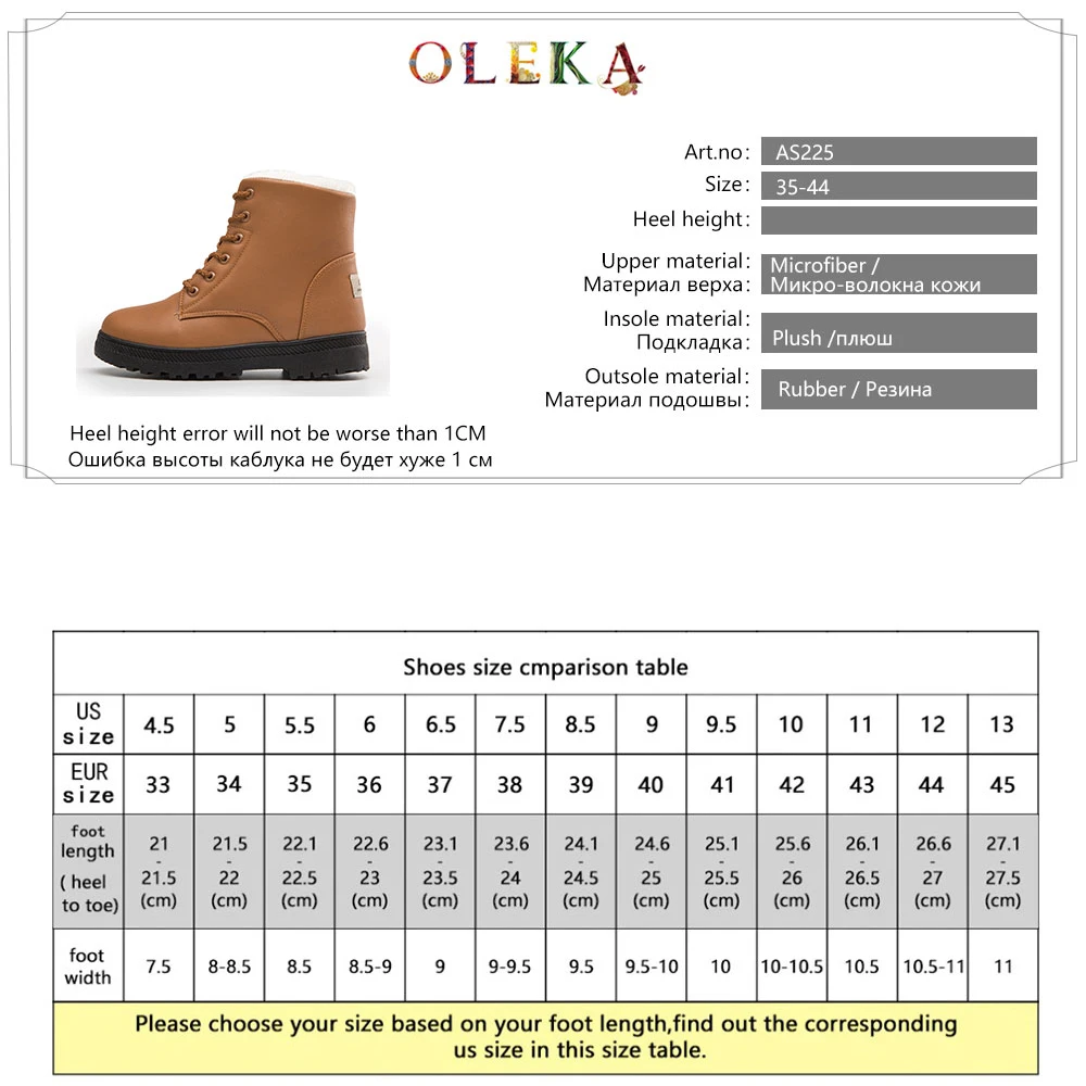 OLEKA/теплые зимние женские ботинки Женские на платформе с круглым носком и