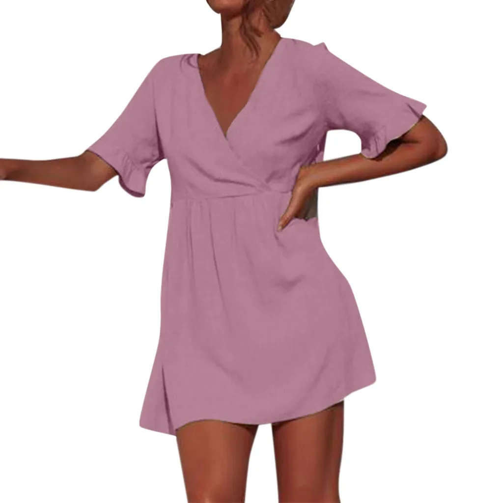 Женское летнее платье 2019 простое Короткое приталенное с коротким рукавом