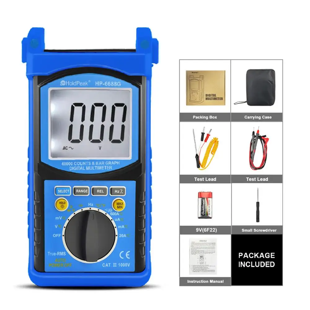 Holdпик цифровой мультиметр Высокая точность HP-6688G AC DC Напряжение Ток Емкость Частота Тестер Авто Диапазон Multimetro