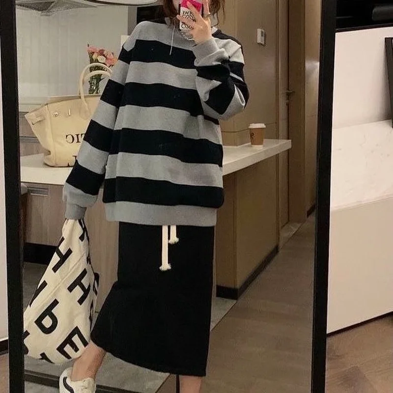 Свитшот женский свободного покроя шикарная Базовая модная одежда в полоску