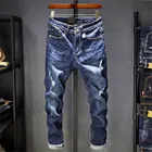 Новинка, джинсы для мужчин, обтягивающие, эластичные, рваные джинсы, брюки, рваные, облегающие, эластичные, джинсовые брюки, мужские, брендовые, модные, вареные, джинсовые штаны
