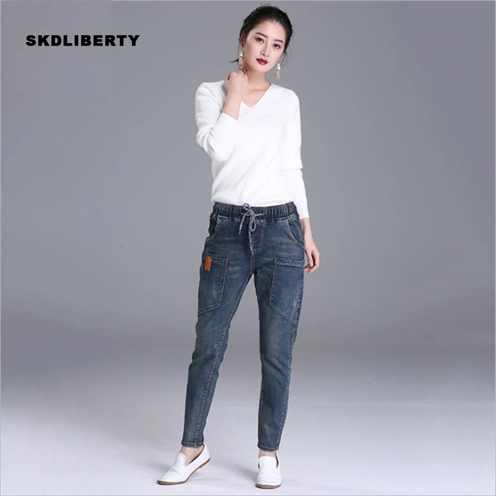 Женские классические джинсы с высокой талией больших размеров винтажные