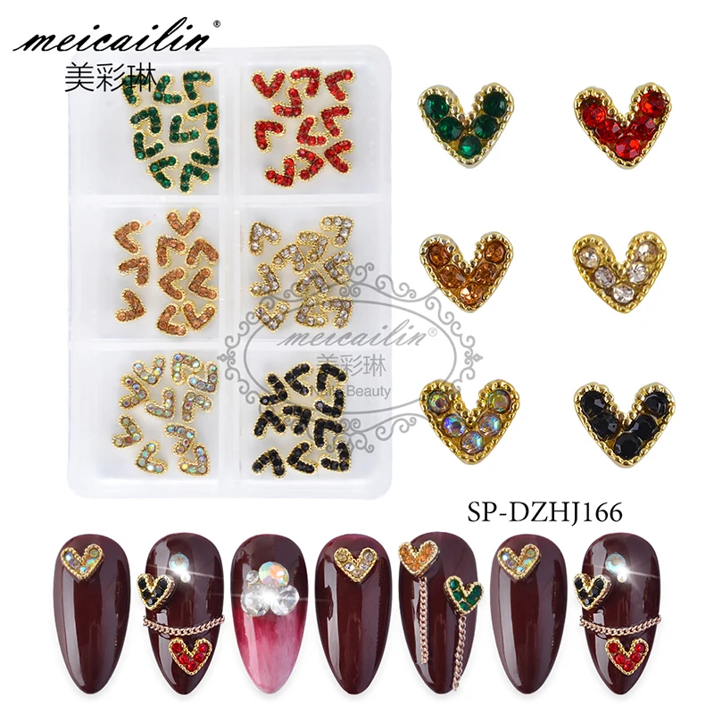 

60Pcs Mix Color 3D Metal Nail Art Jewelry Valentines's Day Decoration 6*6mm Cute Love Heart Rhinestones Manicure Diamond Charms