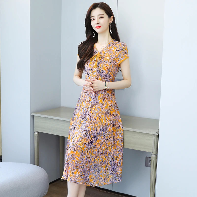 Femmes Longue Imprimé Floral Robe D'été 2021 Piste Élégant Rétro Bohème Coréen Rétro Décontracté Mer Plage Vacances Fête Vestidos Nouveau