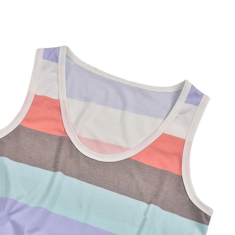 

Women Summer Contrast Striped Casual Sleeveless Vest Tanks Camis T-shirt Loose Tees