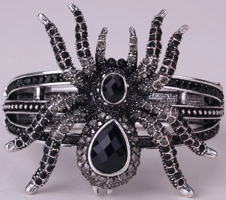 Паук браслет Хэллоуин bling Ювелирные изделия Подарки для женщин Античный Золотой Серебряный цвет Прямая поставка A04 - Окраска металла: black gray