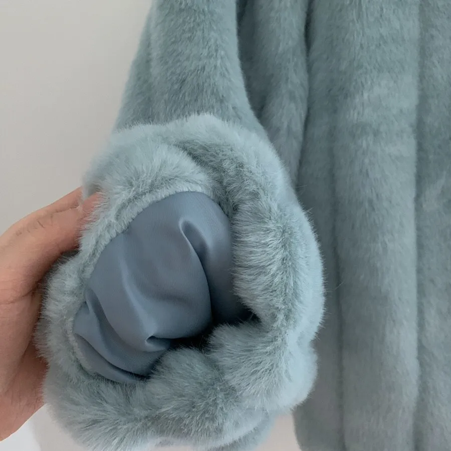 

Women Faux Fur Coat Winter Fluffy Warm Plush Teddy Jackets Fashion Long Sleeve Stand Collar Fur Coats Overcoat Woman Outerwear