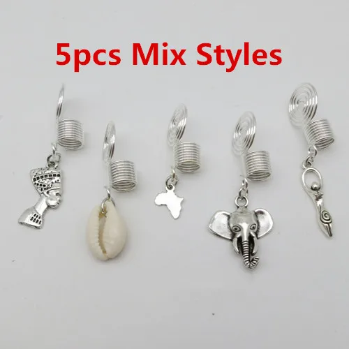 5pcs Mix Styles 5 шт./упак. Серебряный спиральный провод в оболочке разных 5 видов стилей браслеты с подвесками, подвязанные лентой, с объемной волной, дредлоки, для увеличения объема, бусины зажимы манжеты аксессуар - Цвет: 5pcs Mix Styles