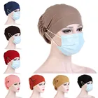 Женский тюрбан, головная повязка, шапка с пуговицами, головной платок, внутренняя шапка, хиджаб, однотонная мусульманская хиджаб, женская шапка-тюрбан