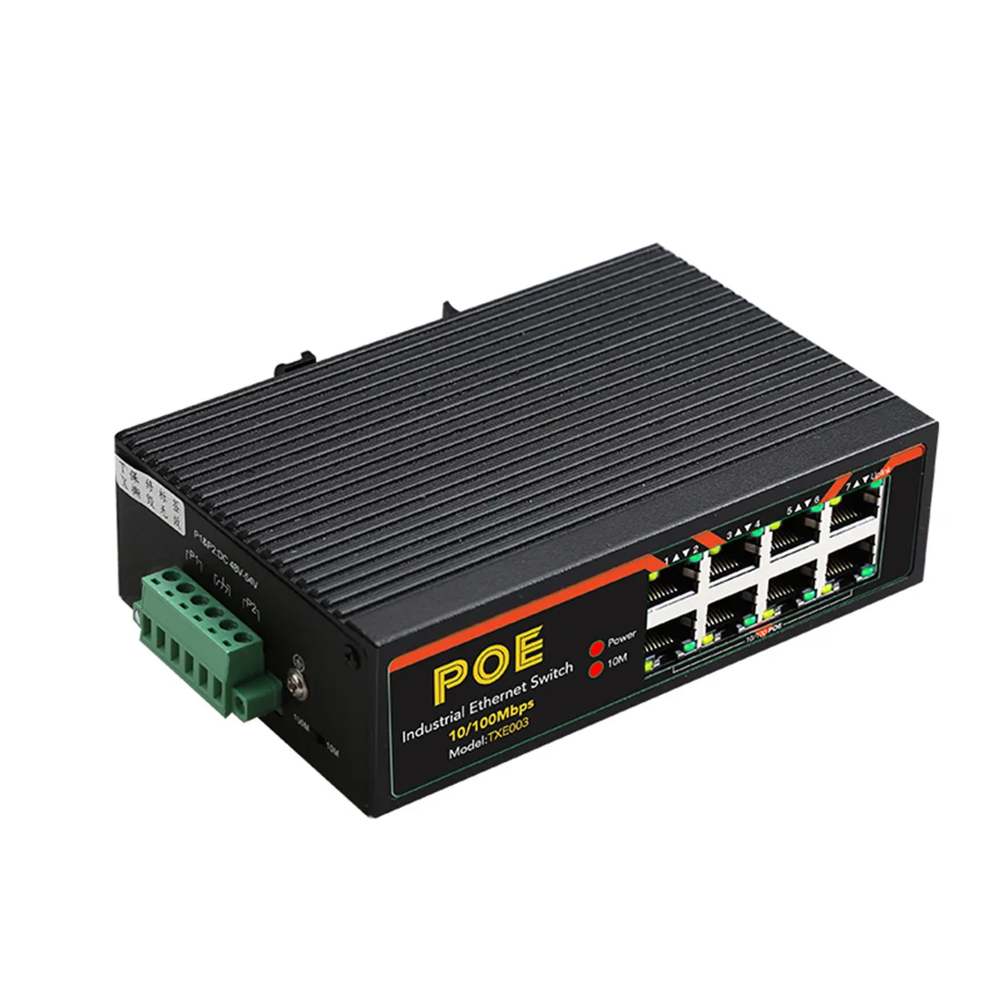 8 Ports Industrial Grade Fast Ethernet Switch 10/100Mbps POE Network Adapter Switch DIN Rail Type Network RJ45 Lan