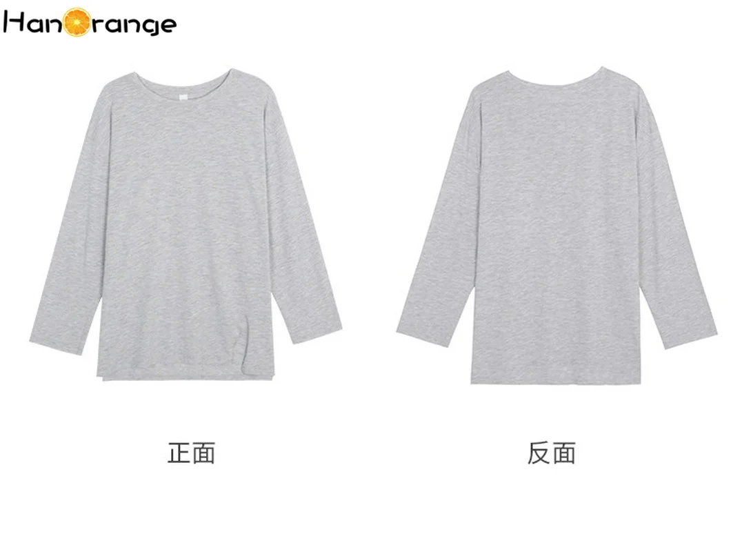 

Solid Color Split Long-sleeved Cotton T-shirt Women Spring 2021 Korean Loose Casual Top Bottoming Tees Female