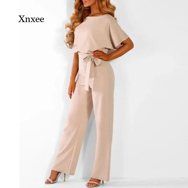 

Летние Для женщин комбинезон с короткими рукавами комбинезон клубный комбинезон прямого силуэта женский комбинезон с поясом