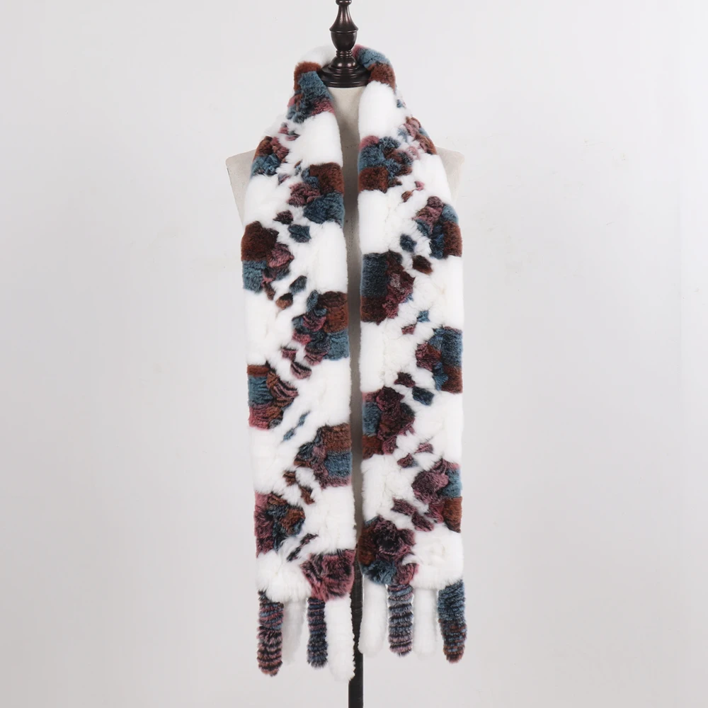 Новинка 100% женские длинные стильные шарфы из натурального меха кролика Рекс