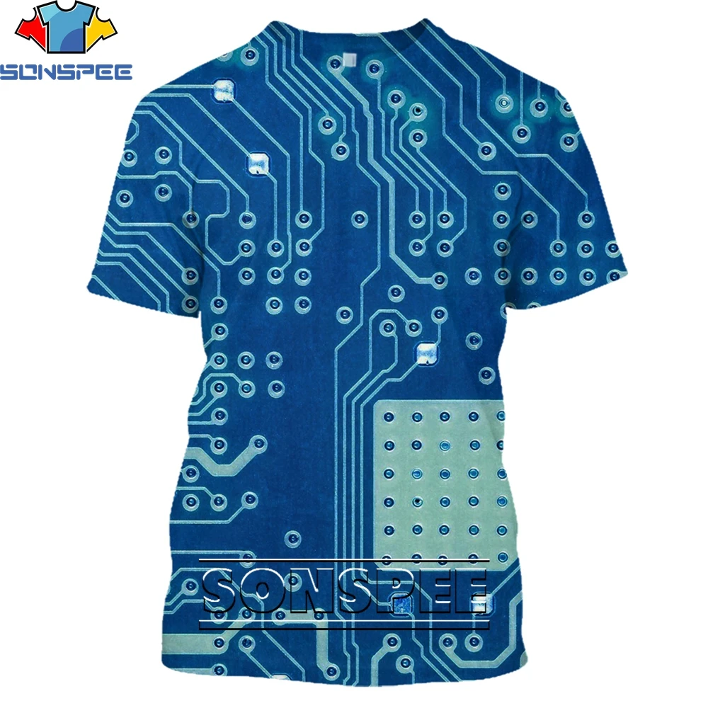 

SONSPEE Funny Summer 3D Print Circuit Design Physical Tshirt Sleeve short Casual Men