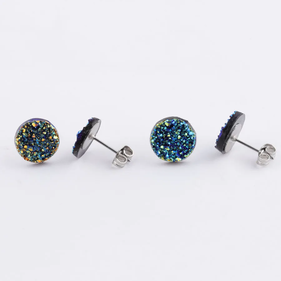 12 мм друзы Drusy серьги блестящие смолы кабошон из нержавеющей стали