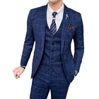 Мужской деловой костюм-тройка, пиджак, жилет, брюки, Свадебный костюм в клетку, мужской полосатый костюм для жениха, размер S-7XL