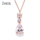 ZAKOL Новая мода капли воды кубического циркония кулон ожерелье для женщин лист Свадебные ювелирные изделия вечернее платье FSNP2158