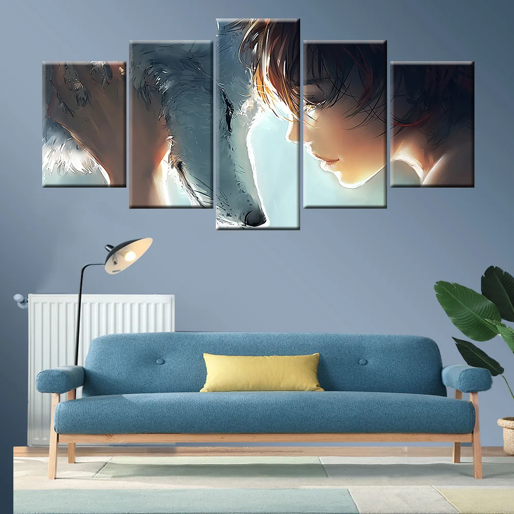 Настенная живопись на холсте 5 панелей абстрактный владелец и собака печатный