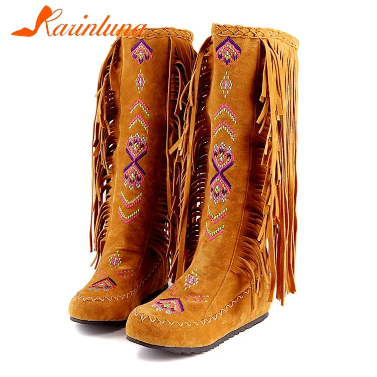 KARINLUNA/Прямая поставка Лидер продаж Ботинки с вышивкой размера плюс 34-48 Женские