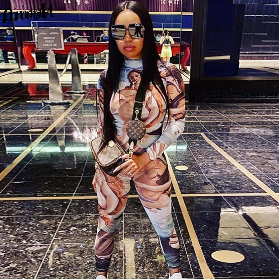 

OrangeA 2021 модные летние повседневные Комбинезоны с рисунком с длинным рукавом Водолазка повседневная одежда для активного отдыха эластичные ...