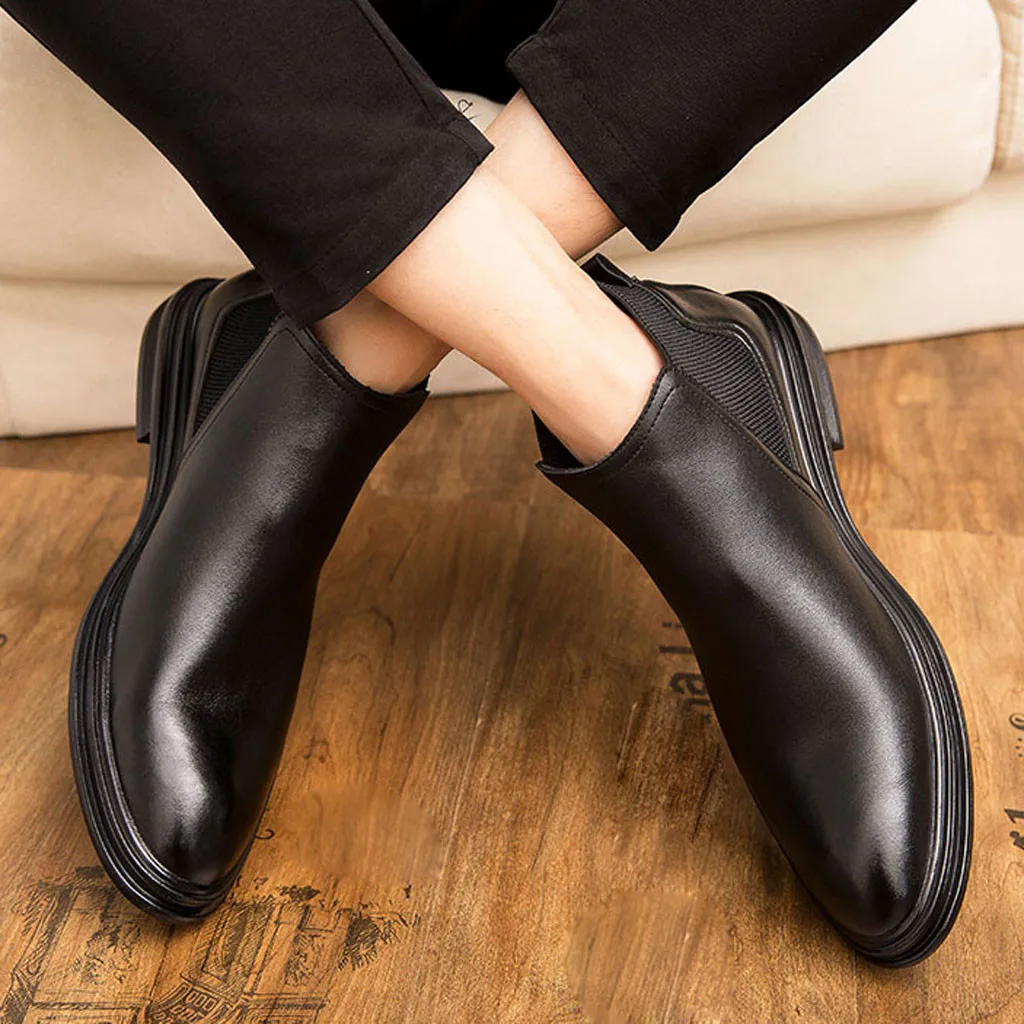 Кожаные ботильоны высокого качества кроссовки с острым носком мужская