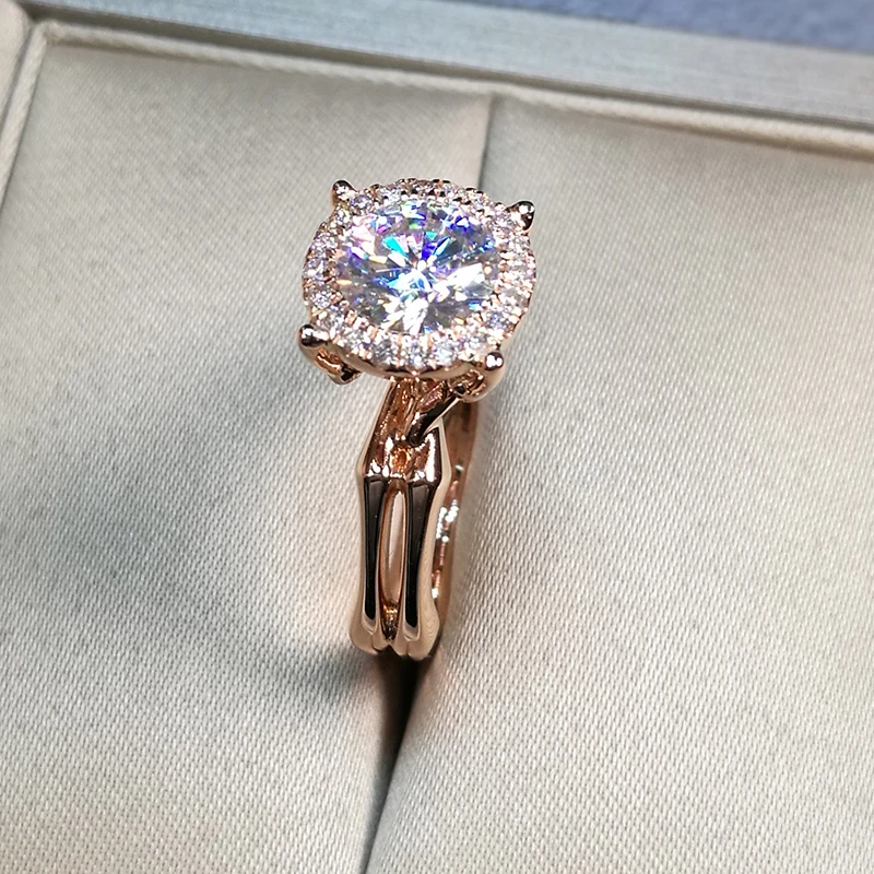 100% 18 К Золотое кольцо 1ct D VVS moissanite обручальное & Свадебные украшения с