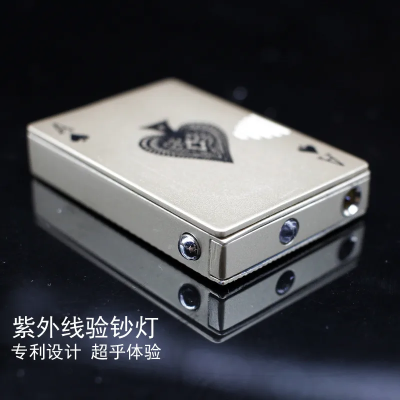 Creative Jet Torch Turbo Lighter Counterfeit Light Playing Cards Butane Windproof Metal Funny Toys For Men | Дом и сад