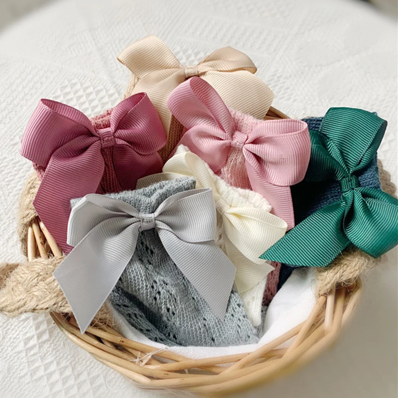 Летние детские носки однотонные с бантом Детские гольфы для маленьких девочек
