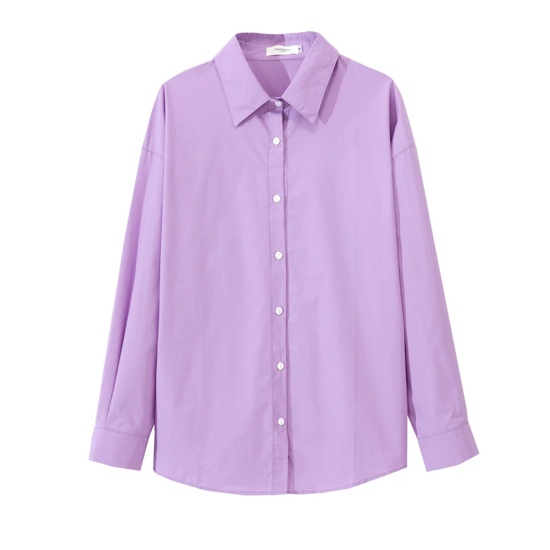 

Houthion Chiffon Women's Blouse Fashion Casual BlousesBreasted New Korean Long Sleeve Top Office Lady Loose Solid Shirt