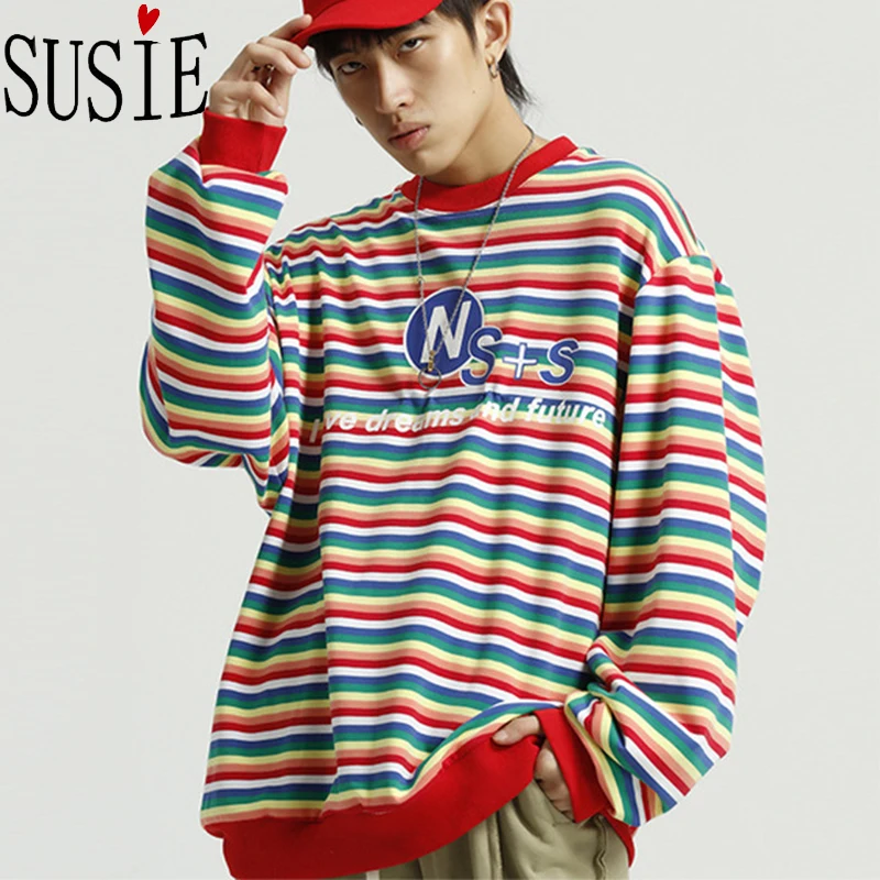 Мужская толстовка в полоску разноцветные пуловеры модная уличная одежда